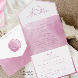 Elegante Mauve- und Pink-Aquarellfarben-Monogramm- All In One Einladung