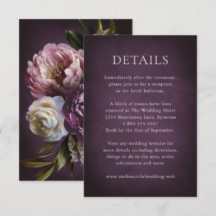 Elegante maximalistische lila Blumenhochzeit Begleitkarte