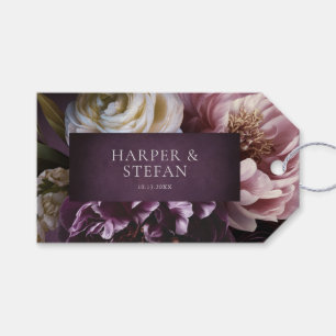 Elegante maximalistische lila Blumenhochzeit Geschenkanhänger