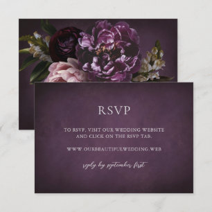 Elegante maximalistische lila Blumenhochzeit RSVP Karte