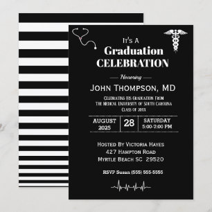 Elegante Medical Graduation Party Schwarz/Weiß Einladung