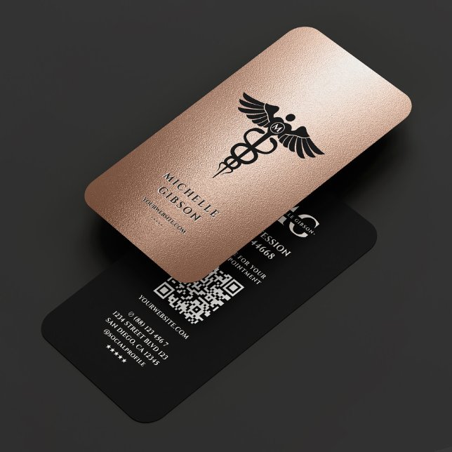 Elegante Medical Nurse Black Caduceus Rosegold Visitenkarte (Elegant Medical Nurse Black Caduceus Rosegold Business Card
)