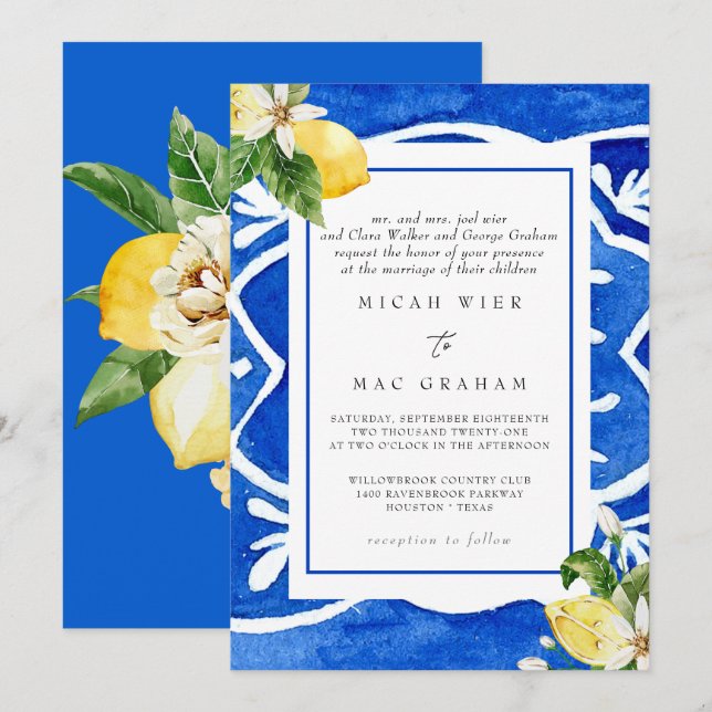 Elegante mediterrane Einladung zur Hochzeit (Vorne/Hinten)