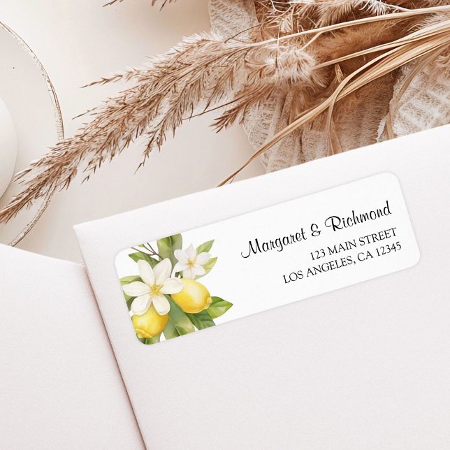 Elegante mediterrane Lemon Hochzeit-Rücksendeadres (Von Creator hochgeladen)