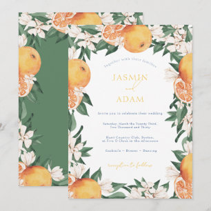 Elegante mediterrane orangefarbene Zitrus-Blumen-H Einladung