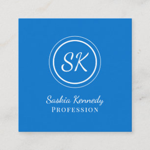 Elegante Medium Blue Script Beruflich Monogram Quadratische Visitenkarte