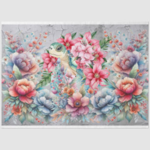 Elegante Meeresschildkröte & Wasserfarbe Florals D Seidenpapier