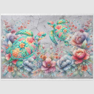 Elegante Meeresschildkröten & Wasserfarbe Florals Seidenpapier