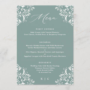 Elegante Meergrüne Vintage-Hochzeitsmenüs Menükarte