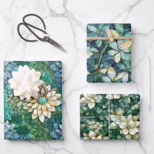 Elegante mehrfarbige Blumen-Mosaikglas Geschenkpapier Set