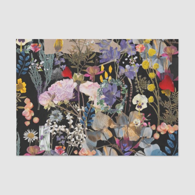 Elegante mehrfarbige Wildblume Collage Seidenpapier (Vorderseite)