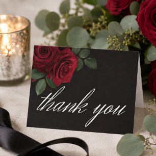 Elegante, melancholische, blutrote Rosen, florale Dankeskarte