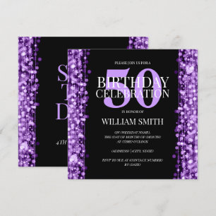 Elegante Mens Birthday Party Glitzern Lila Einladung