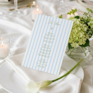 Elegante Menu-Karte in Hellgrün und Blau gestreift Einladung