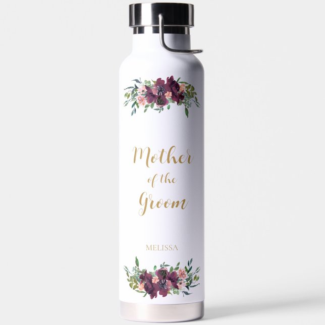 Elégante mère florale de la bouteille d'eau de la  (Floral Mother of the Groom Water Bottle, Personalized with Name, Wedding Bridal Party Gifts)