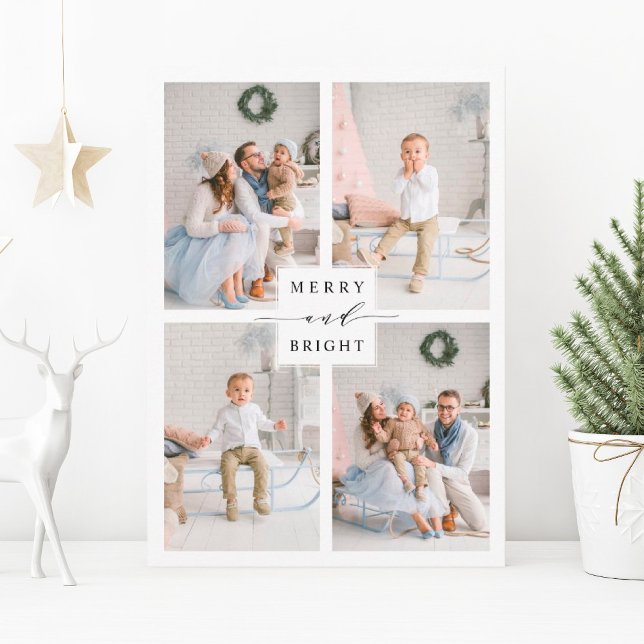 Elegante Merry & Bright 4 Foto Holiday Postcard Postkarte (Von Creator hochgeladen)