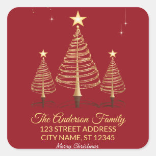 Elegante Merry & Bright Baumlichter Rot und Gold Quadratischer Aufkleber