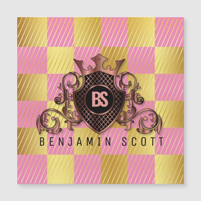 Elegante Messingmonogramm-Magnetkarte Magnetkarte (Vorderseite)