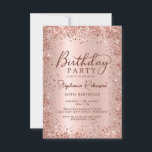 Elegante Metal Rose Gold Glitzer 40. Geburtstag Einladung<br><div class="desc">Moderne elegante Rose Gold metallisch und Glitzer 40. Geburtstag Party Einladungen. Das Design der gürtelmädchenhaften,  handgeschriebenen Kalligraphie-Schrift,  die goldenen Imitate aus Rosa oder Rose,  die mit einem verglasten Glitzer-Rahmen aus metallischem Hintergrund gebürstet sind. Einfach zu personalisieren,  perfekt für jedes Alter.</div>