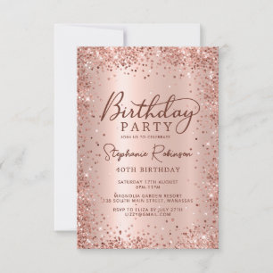 Elegante Metal Rose Gold Glitzer 40. Geburtstag Einladung