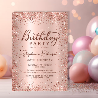 Elegante Metal Rose Gold Glitzer 60. Geburtstag Einladung