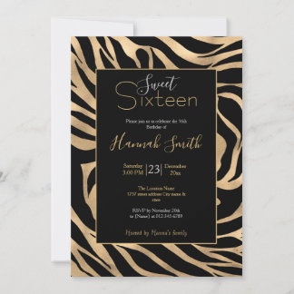 Elegante Metallic Gold Zebra Black Animal Print Einladung