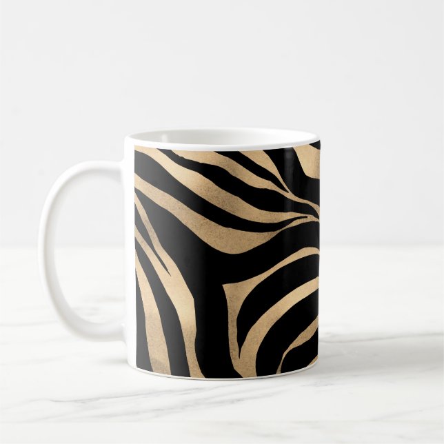 Elegante Metallic Gold Zebra Black Animal Print Kaffeetasse (Links)