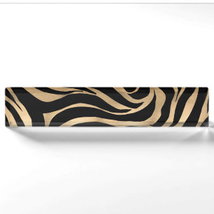 Elegante Metallic Gold Zebra Black Animal Print Namensplakette