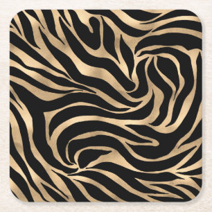 Elegante Metallic Gold Zebra Black Animal Print Rechteckiger Pappuntersetzer