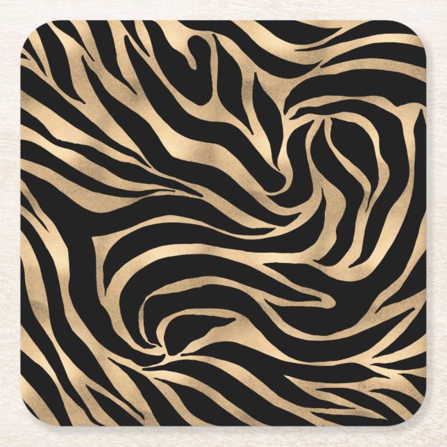 Elegante Metallic Gold Zebra Black Animal Print Rechteckiger Pappuntersetzer (Vorderseite)