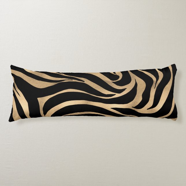 Elegante Metallic Gold Zebra Black Animal Print Seitenschläferkissen (Vorderseite)