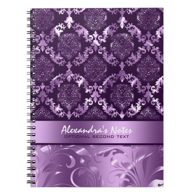 Elegante Metallic Lila & Lavender Damasks & Lace Notizblock (Vorderseite)