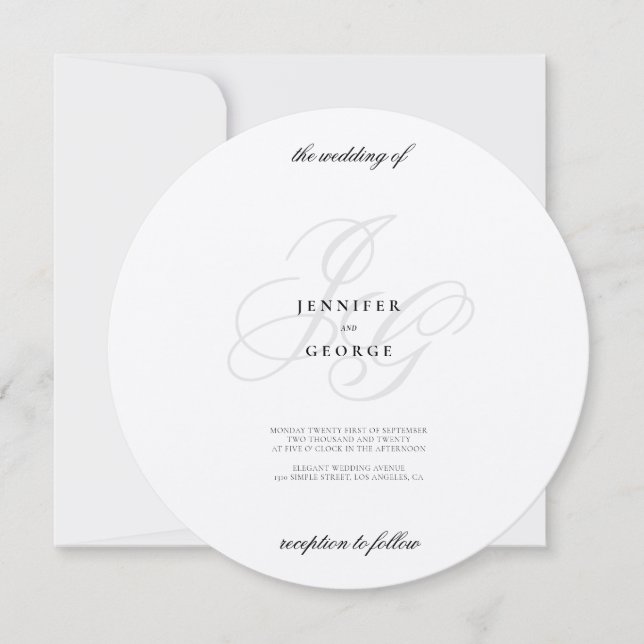 Elegante Metallic-Monogramm-Initialen Hochzeit Einladung (Vorderseite)