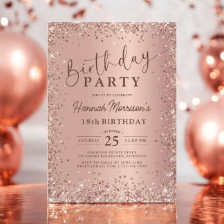 Elegante Metallische Rose Gold Glitzer 18. Geburts Einladung