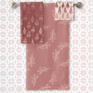 Elegante Metallische Rose Gold Glitzer Rosa Weihna Badhandtuch Set