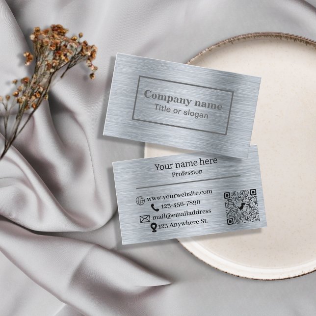 Elegante metallische Silberkarte Visitenkarte (Von Creator hochgeladen)