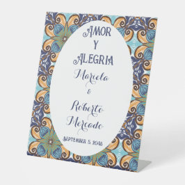 Elegante mexikanische Floral Talavera Hochzeitssze Sockelschild