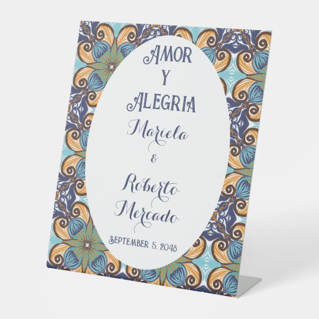 Elegante mexikanische Floral Talavera Hochzeitssze Sockelschild (Vorderseite)