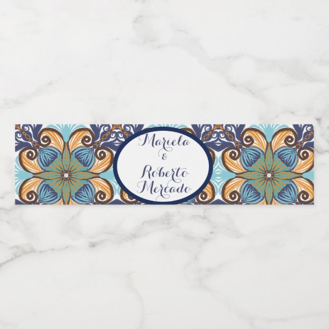 Elegante mexikanische Floral Talavera Wedding (Einzelnes Label)