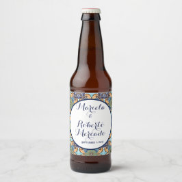 Elegante mexikanische Floral Talavera Wedding Bierflaschenetikett