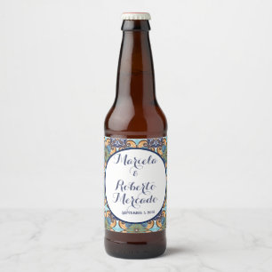 Elegante mexikanische Floral Talavera Wedding Bierflaschenetikett