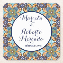 Elegante mexikanische Floral Talavera Wedding Rechteckiger Pappuntersetzer