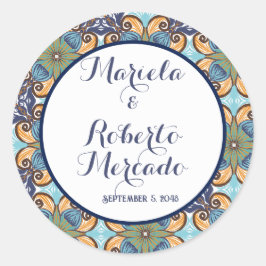 Elegante mexikanische Floral Talavera Wedding Runder Aufkleber