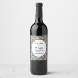 Elegante mexikanische Floral Talavera Wedding Weinetikett
