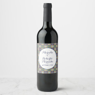 Elegante mexikanische Floral Talavera Wedding Weinetikett