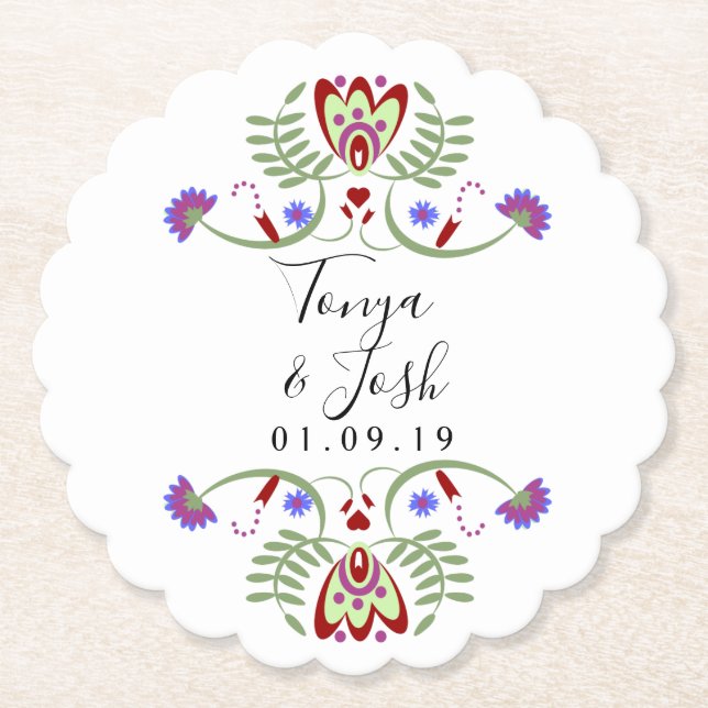 Elegante mexikanische Folk-Blume Hochzeit | Mini H Untersetzer (Vorderseite)