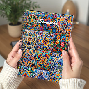 Elegante Mexikanische Talavera Rot Gelbe Fliese Mo Notizbuch