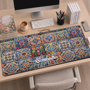 Elegante mexikanische Talavera rote gelbe Fliesen Schreibtischunterlage