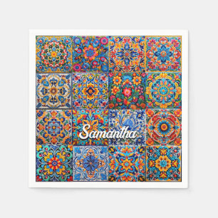 Elegante mexikanische Talavera-rote gelbe Fliesen Serviette