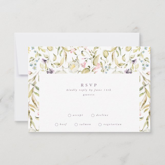 Elegante Micro Spring Botanical Florals Wedding RSVP Karte (Vorderseite)